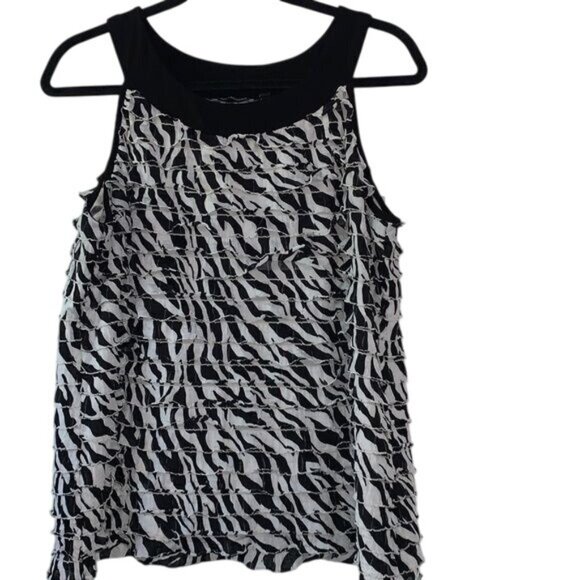 Notations XL Zebra Print Textured Sleeveless Tank Top Black & White Stretchy Fab - Picture 1 of 8
